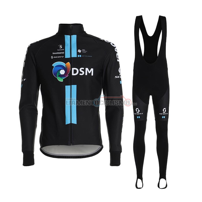 Abbigliamento Ciclismo DSM Manica Lunga 2021 Nero Blu